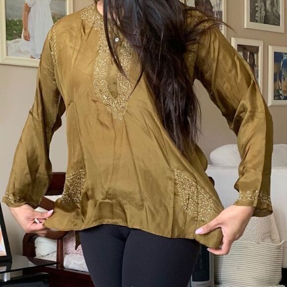 OM India 100% silk kurtis kurtas top blouse - Picture 8 of 8